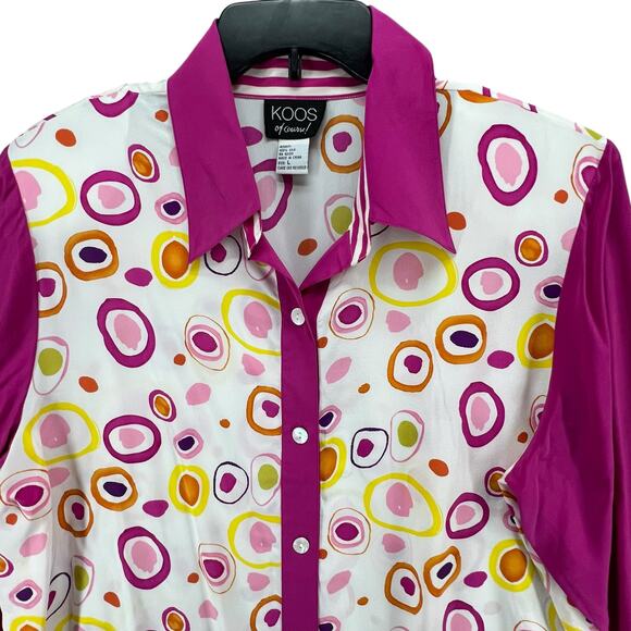 Koos Of Course Vintage Blouse Womens L Pink White Silk Abstract 90s Retro Top - Picture 3 of 14